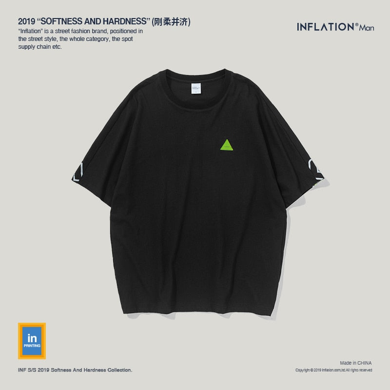 INFLATION Reflect Stripe Tee Drop Shoulder Streetwear Men 2019 Harajuku Tee Shirt Fashion Loose Fit Short Sleeve T-shirt 9164S