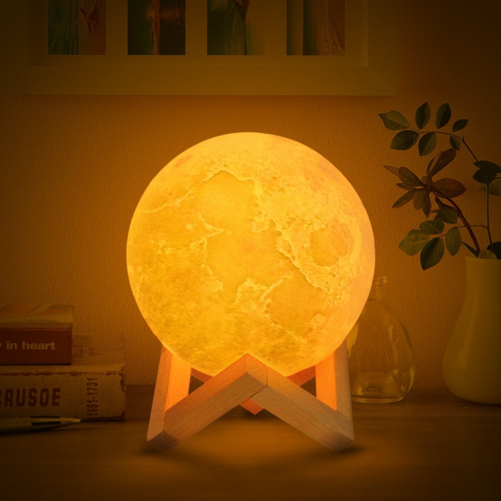Drop Shipping 3D Print Moon Lamp 2colors LED Night Light for Home Christmas Decoration