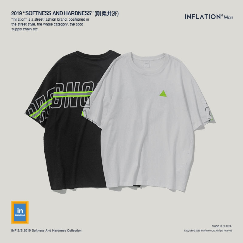 INFLATION Reflect Stripe Tee Drop Shoulder Streetwear Men 2019 Harajuku Tee Shirt Fashion Loose Fit Short Sleeve T-shirt 9164S