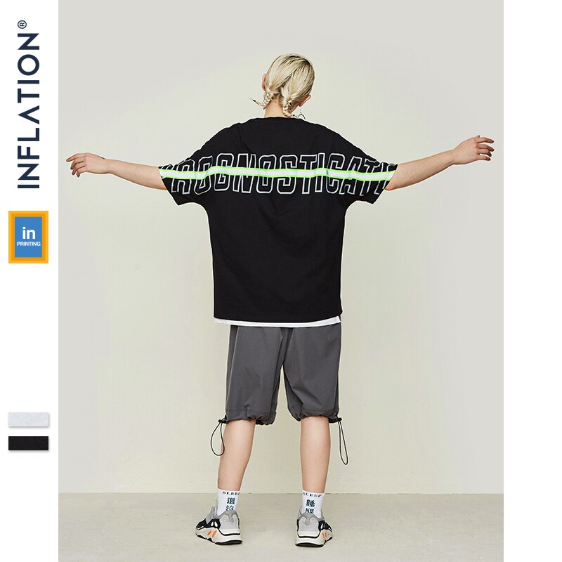 INFLATION Reflect Stripe Tee Drop Shoulder Streetwear Men 2019 Harajuku Tee Shirt Fashion Loose Fit Short Sleeve T-shirt 9164S