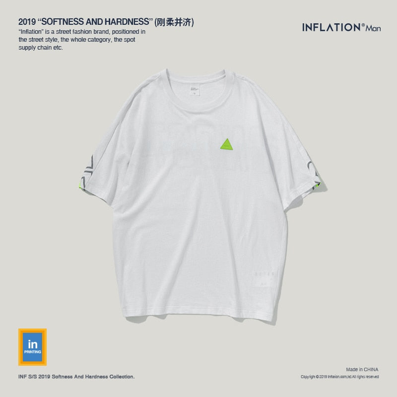 INFLATION Reflect Stripe Tee Drop Shoulder Streetwear Men 2019 Harajuku Tee Shirt Fashion Loose Fit Short Sleeve T-shirt 9164S
