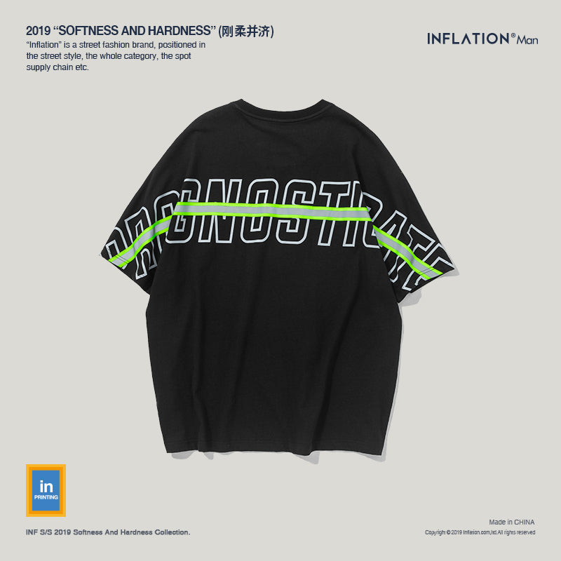 INFLATION Reflect Stripe Tee Drop Shoulder Streetwear Men 2019 Harajuku Tee Shirt Fashion Loose Fit Short Sleeve T-shirt 9164S