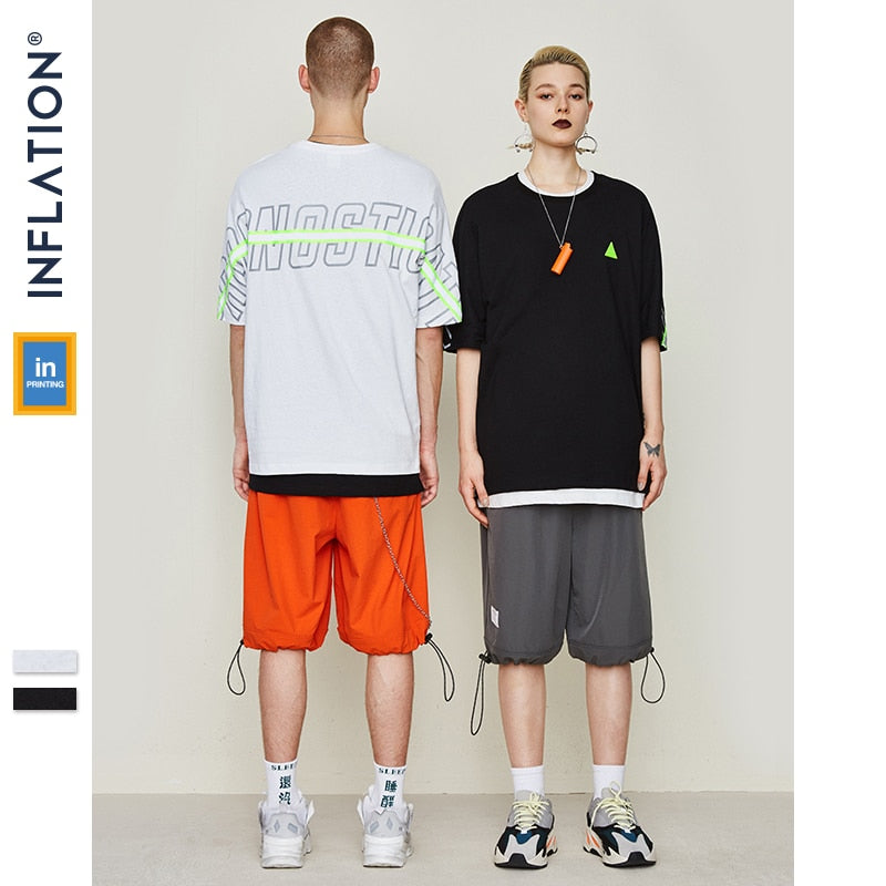 INFLATION Reflect Stripe Tee Drop Shoulder Streetwear Men 2019 Harajuku Tee Shirt Fashion Loose Fit Short Sleeve T-shirt 9164S