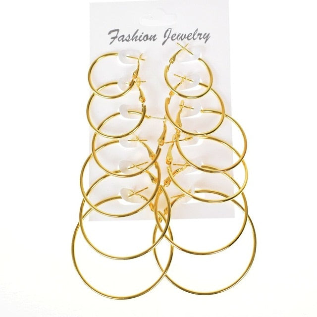 Oversize Big Circle Hoop Earring Set For Women Simple Punk Style Brincos Round Earrings Party Jewelry Gift 6 pair /lot