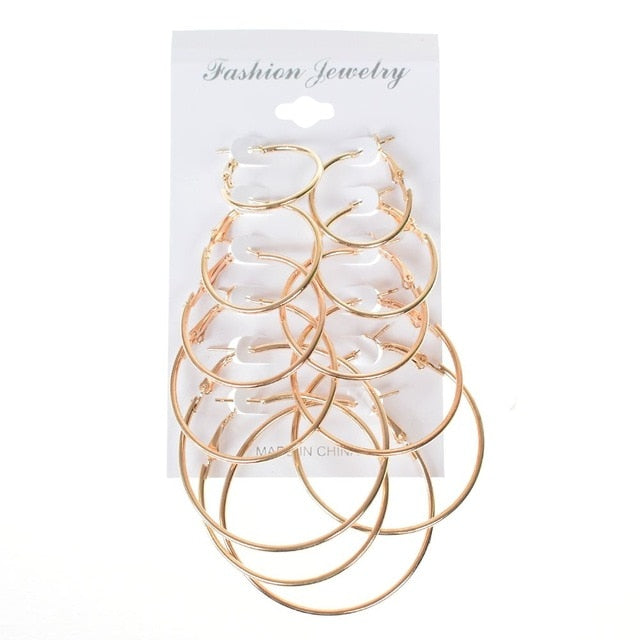 Oversize Big Circle Hoop Earring Set For Women Simple Punk Style Brincos Round Earrings Party Jewelry Gift 6 pair /lot