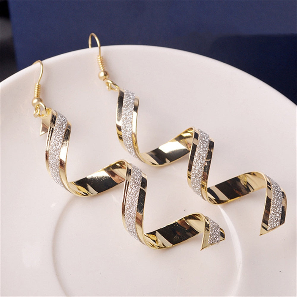 Punk Women Twist Spiral Earrings Lady Girl Dangle Earring Charm Jewelry Valentine's Day Gift Silver Gold Black Long Earrings